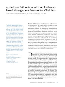 Acute Liver Failure in Adults: an Evidence- Based Management Protocol for Clinicians