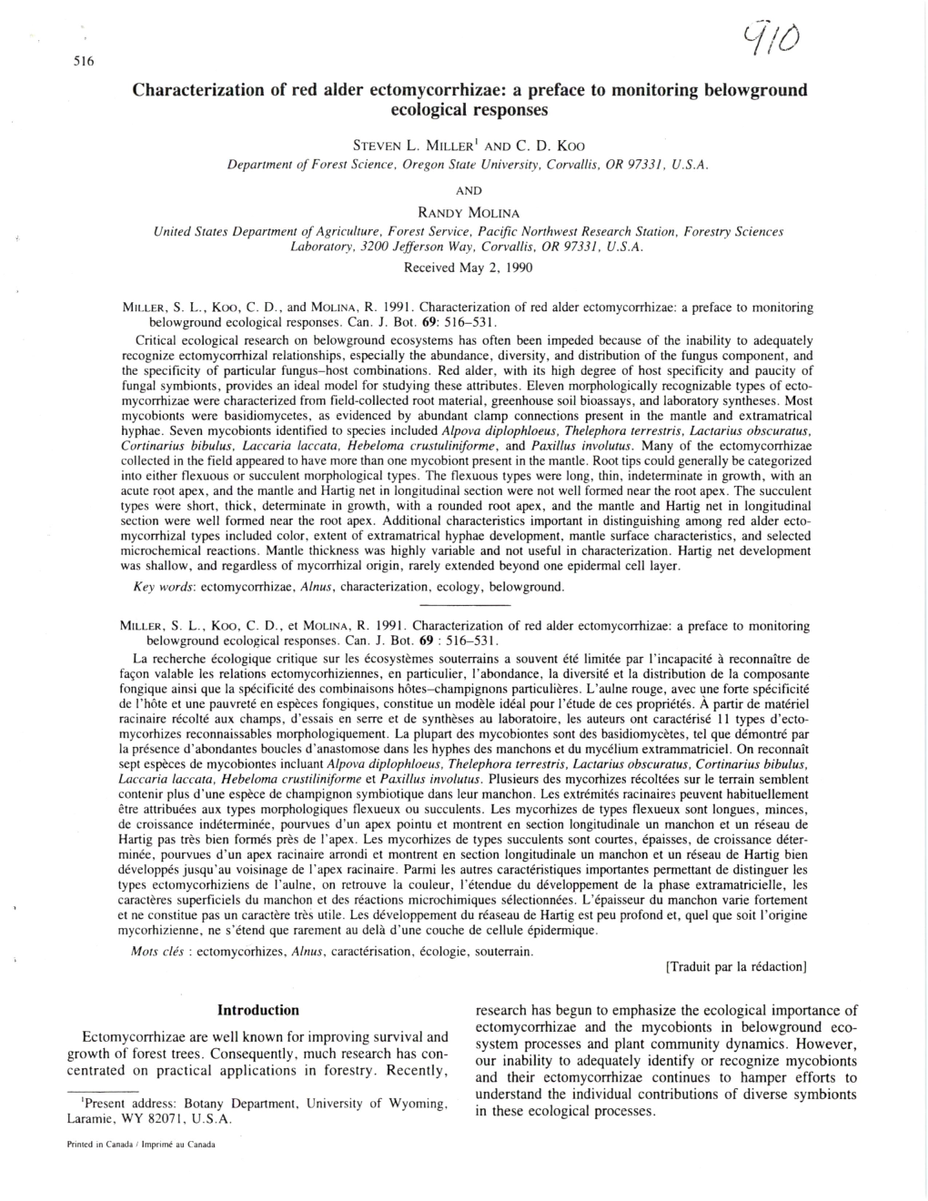 Characterization of Red Alder Ectomycorrhizae: a Preface to Monitoring Belowground Ecological Responses