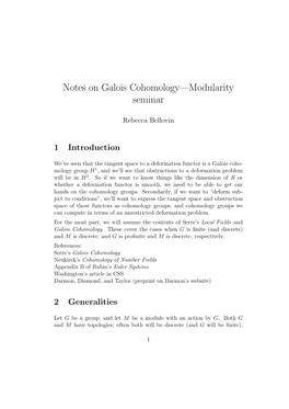 Notes on Galois Cohomology—Modularity Seminar