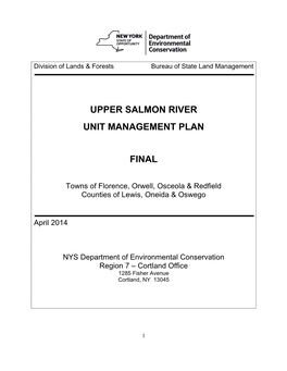 Upper Salmon River Unit Management Plan