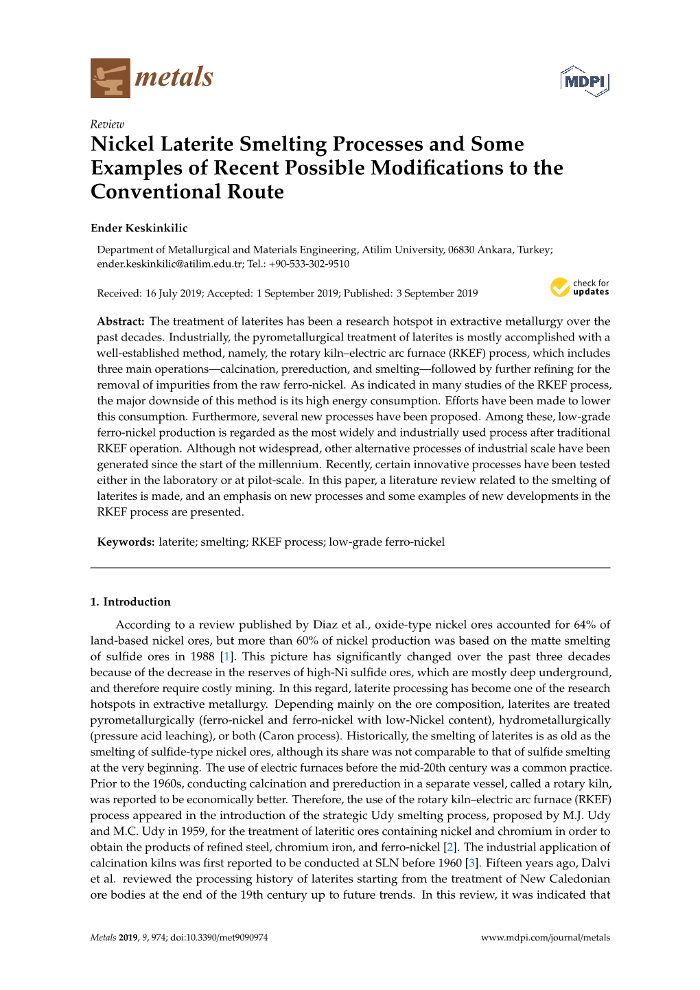 Nickel Laterite Smelting Processes and Some Examples of Recent Possible Modifications to the Conventional Route