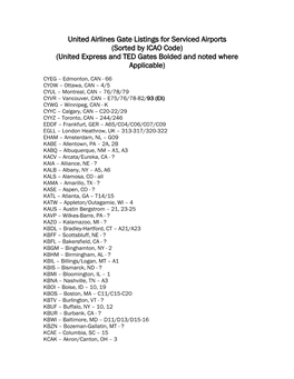 United Airlines Gate Listings for Serviced Airports (Sorted by ICAO Code) (United Express and TED Gates Bolded and Noted Where Applicable)