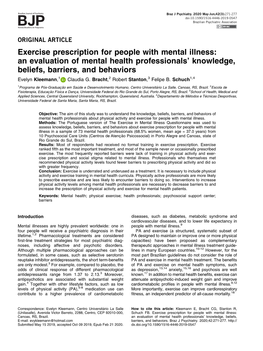 Exercise Prescription for People with Mental Illness
