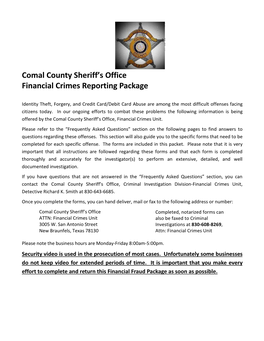 Comal County Sheriff's Office Financial Crimes Reporting Package