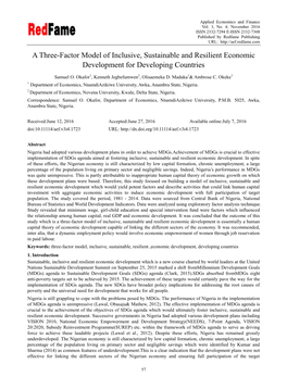 A Three-Factor Model of Inclusive, Sustainable and Resilient Economic Development for Developing Countries