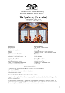 The Apothecary (Lo Speziale) Opera Buffa by Joseph Haydn Libretto Based on Carlo Goldoni