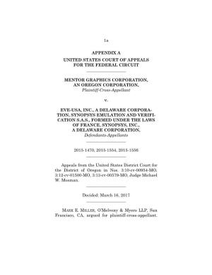 1A APPENDIX a UNITED STATES COURT of APPEALS for THE