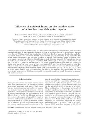 Influence of Nutrient Input on the Trophic State of a Tropical Brackish