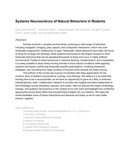 Systems Neuroscience of Natural Behaviors in Rodents