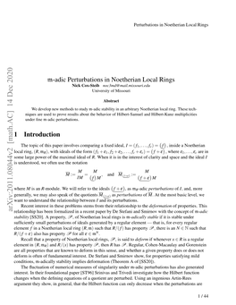 M-Adic Perturbations in Noetherian Local Rings