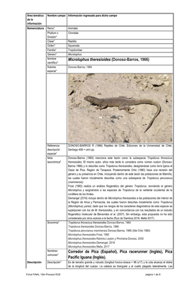 Microlophus Theresioides (Donoso-Barros, 1966) Científico* Autores Donoso-Barros, 1966 Especie*