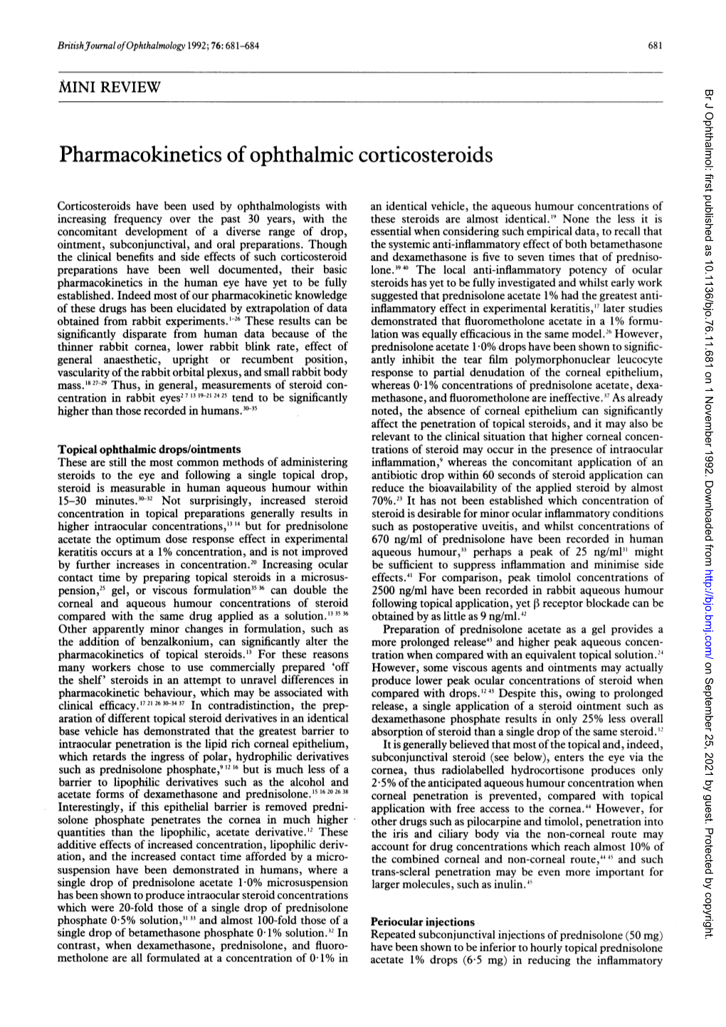 Pharmacokinetics of Ophthalmic Corticosteroids