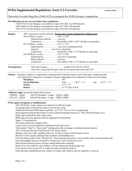 SVRA Supplemental Regulations: Early C3 Corvettes (Revised 1/2013)