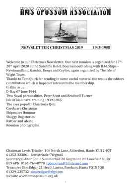 HMS Opossum Newsletter Christmas 2019