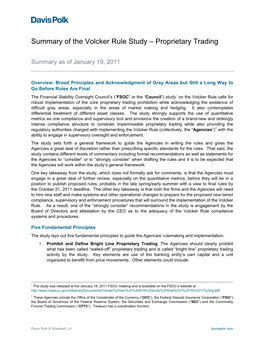 Summary of the Volcker Rule Study – Proprietary Trading