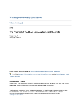 The Pragmatist Tradition: Lessons for Legal Theorists
