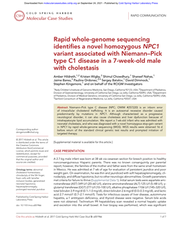 Rapid Whole-Genome Sequencing Identifies a Novel Homozygous NPC1 Variant Associated with Niemann–Pick Type C1 Disease in a 7-Week-Old Male with Cholestasis