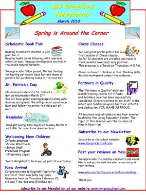 MY Preschool Newsletter Marchapril2010 2009