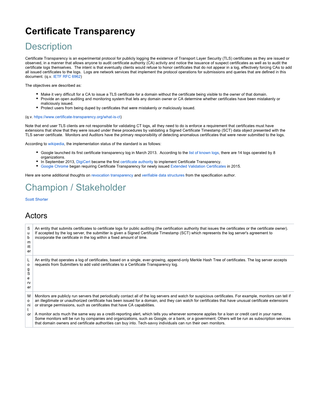 Certificate Transparency Description