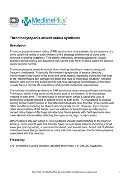 Thrombocytopenia-Absent Radius Syndrome