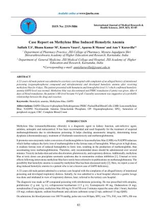 Case Report on Methylene Blue Induced Hemolytic Anemia
