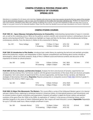 Cinema Studies & Moving Image Arts Schedule of Courses