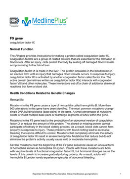 F9 Gene Coagulation Factor IX