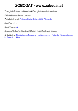 Die Gattungen Deconica, Leratiomyces Und Psilocybe (Strophariaceae) in Österreich