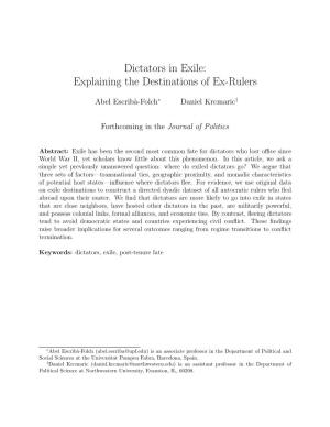 Dictators in Exile: Explaining the Destinations of Ex-Rulers