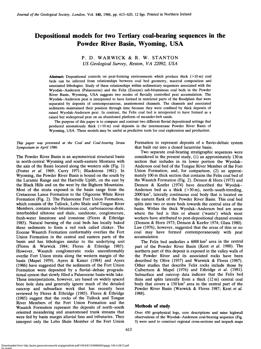 Depositional Models. for Two Tertiary Coal-Bearing Sequences in the Powder River Basin, Wyoming, USA