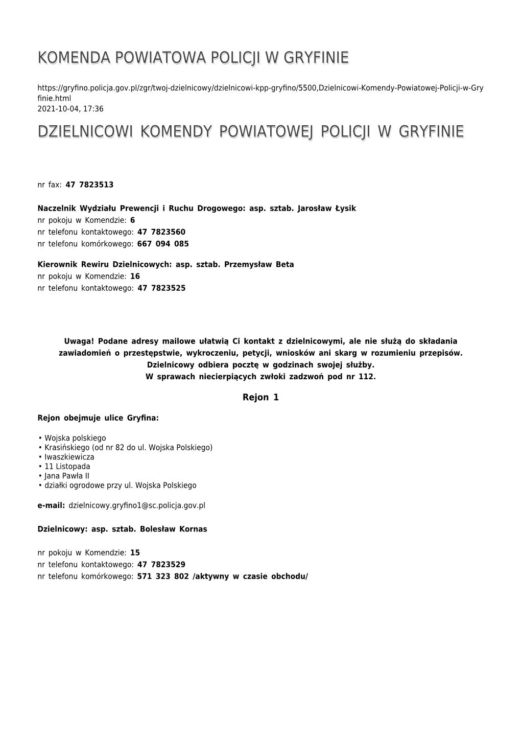 Dzielnicowi Komendy Powiatowej Policji W Gryfinie