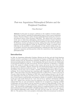 Post-War Argentinian Philosophical Debates and the Peripheral Condition