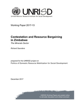 Contestation and Resource Bargaining in Zimbabwe the Minerals Sector