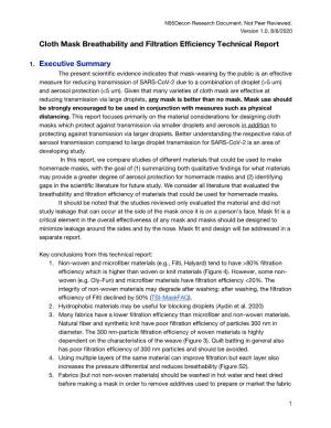 Cloth Mask Breathability and Filtration Efficiency Technical Report 1