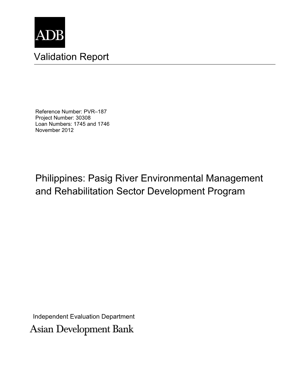 Philippines: Pasig River Environmental Management and Rehabilitation Sector Development Program