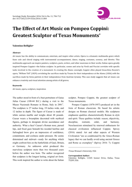 The Effect of Art Music on Pompeo Coppini: Greatest Sculptor of Texas Monuments*