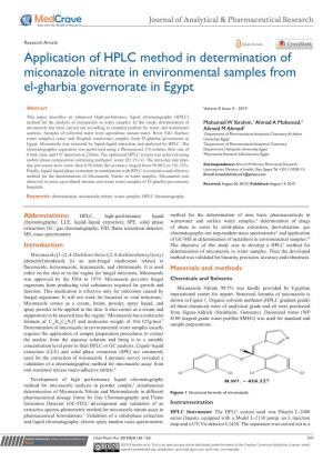 Application of HPLC Method in Determination of Miconazole Nitrate in Environmental Samples from El-Gharbia Governorate in Egypt