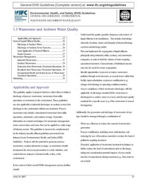 1.3 Wastewater and Ambient Water Quality · Understand the Quality, Quantity, Frequency and Sources of Applicability and Approach