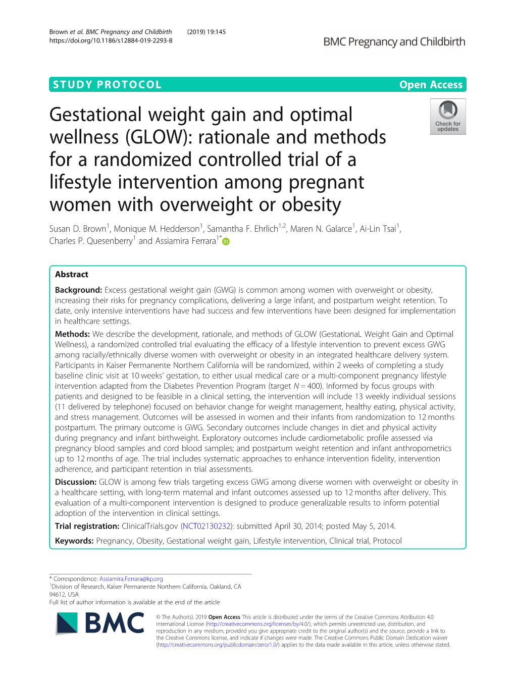 Gestational Weight Gain and Optimal Wellness (GLOW)