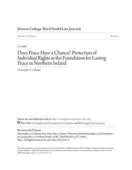 Protection of Individual Rights As the Foundation for Lasting Peace in Northern Ireland Christopher A