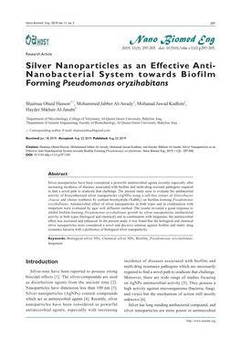 Nanobacterial System Towards Biofilm Forming Pseudomonas Oryzihabitans