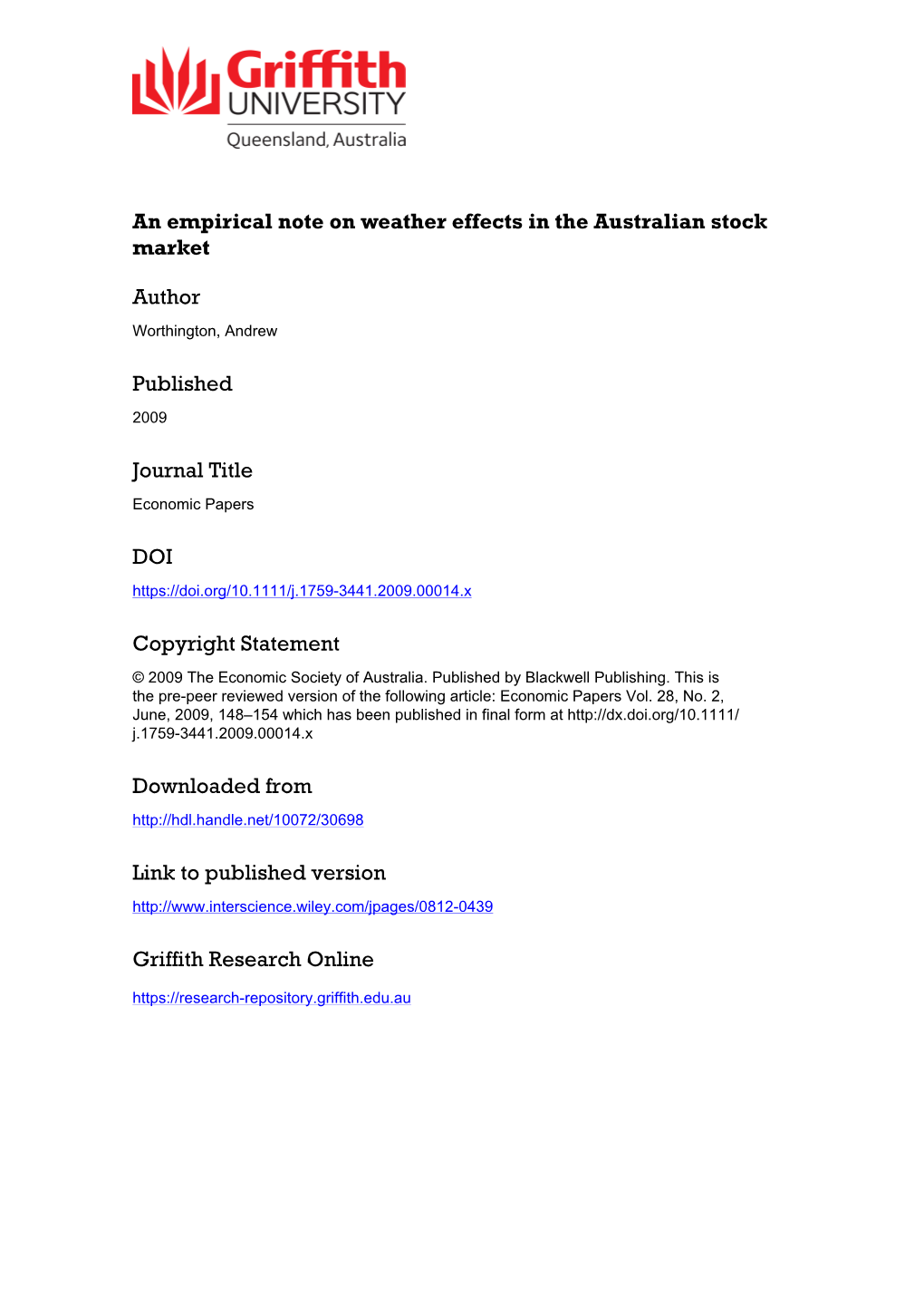 An Empirical Note on Weather Effects in the Australian Stock Market