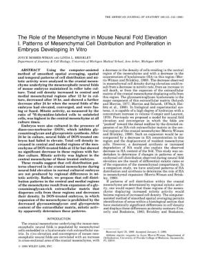 The Role of the Mesenchyme in 1. Patterns of Mesenchymal Cell