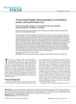 Transcranial Doppler Ultrasonography in Neurological Surgery and Neurocritical Care