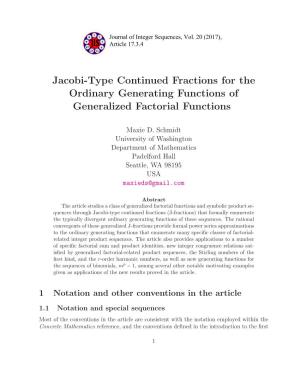 Jacobi-Type Continued Fractions for the Ordinary Generating Functions of Generalized Factorial Functions