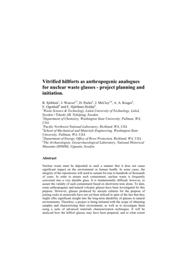Vitrified Hillforts As Anthropogenic Analogues for Nuclear Waste Glasses - Project Planning and Initiation