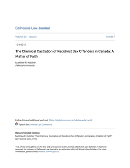 The Chemical Castration of Recidivist Sex Offenders in Canada: a Matter of Faith