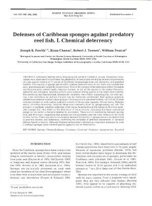 Defenses of Caribbean Sponges Against Predatory Reef Fish. I