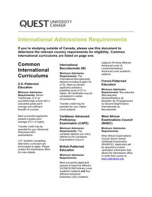 International Student Admissions Requirements