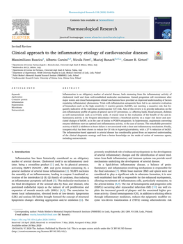 Clinical Approach to the Inflammatory Etiology of Cardiovascular Diseases T Massimiliano Ruscicaa, Alberto Corsinia,B, Nicola Ferric, Maciej Banachd,E,F,*, Cesare R